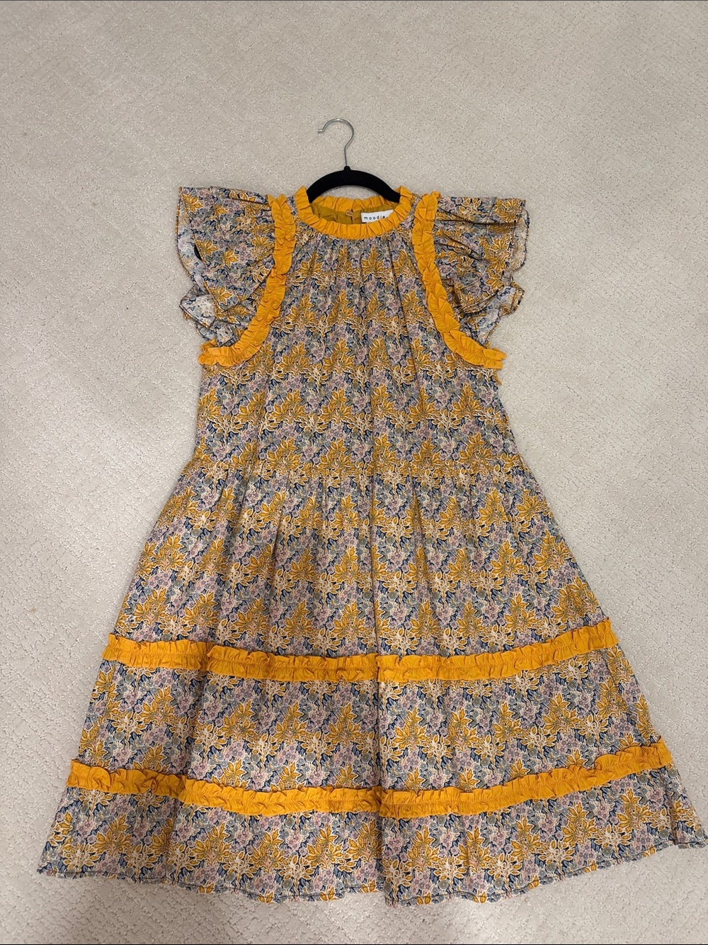 moodie Yellow Floral Ruffle Midi Dress